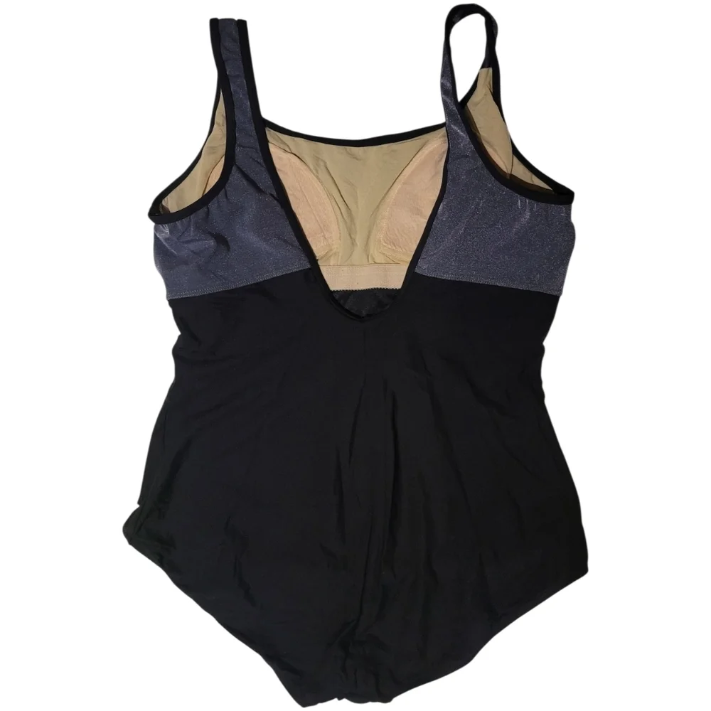 Beach Cabana One Piece Swimsuit Black & Silver Womens 3X - Picture 2 of 5